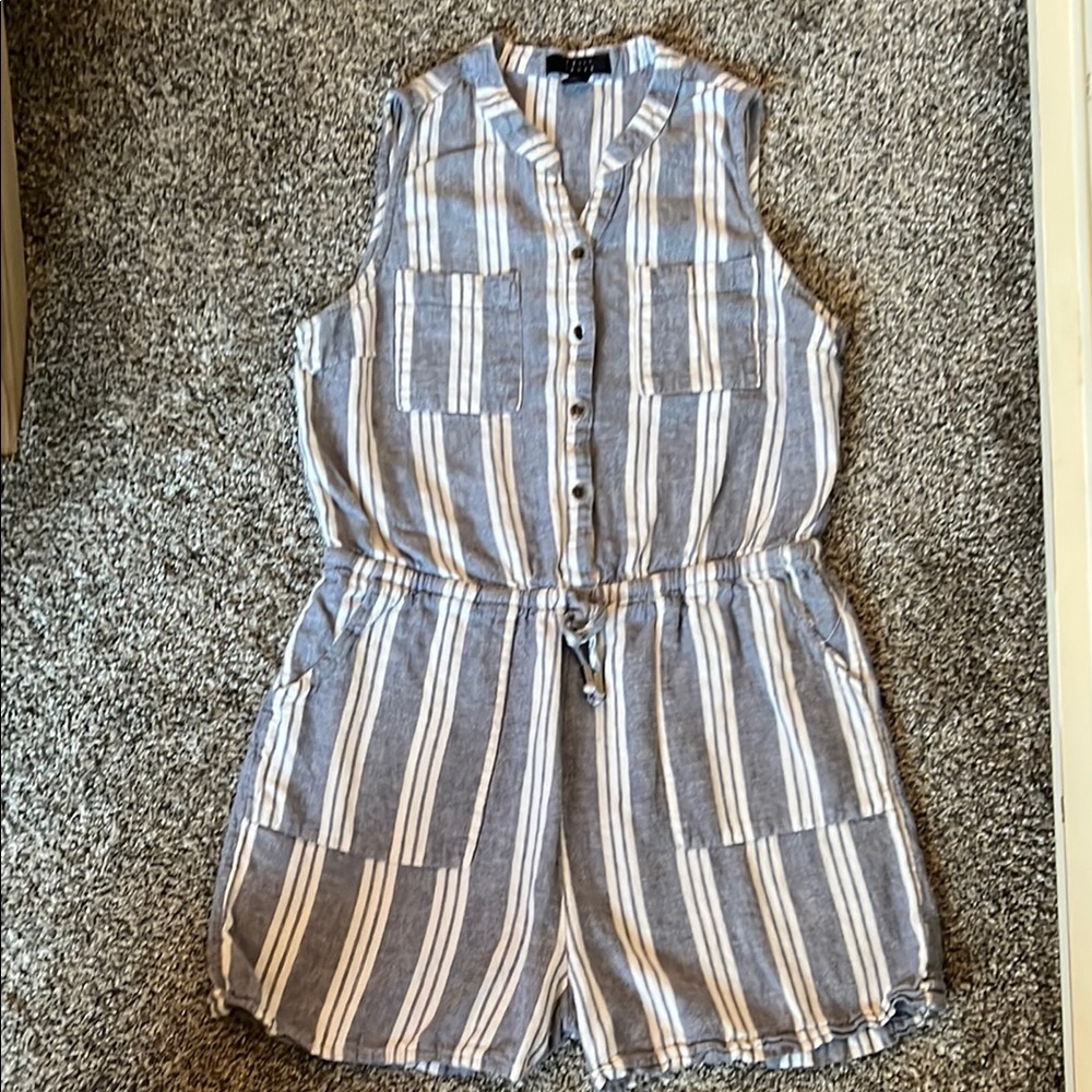 Kelly Renee blue/white linen romper